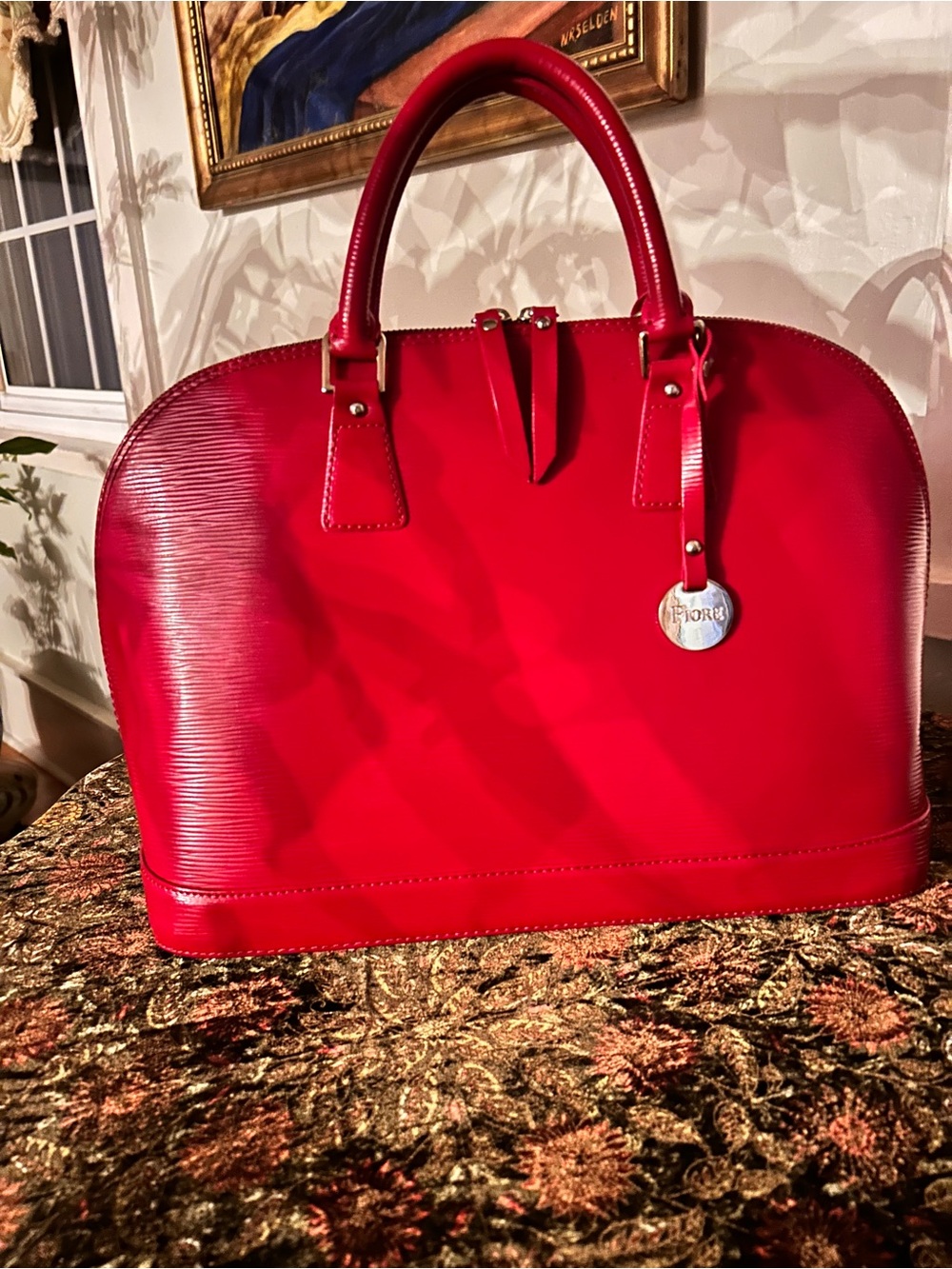 Fiore Red Dome Satchel Handbag